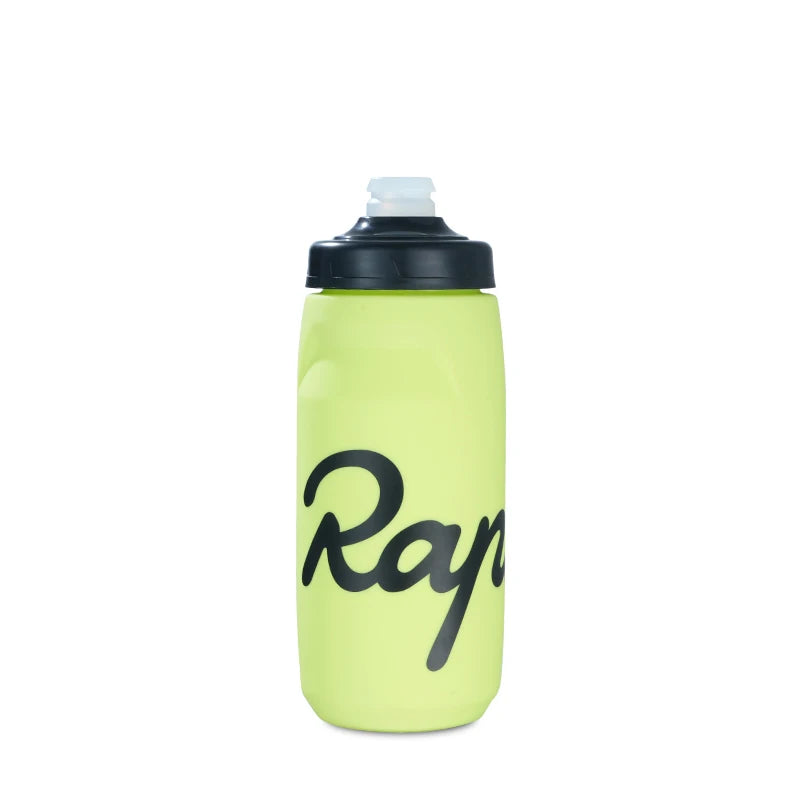 750ml tall black Rapha cycling squeeze water bottle with matching black lid and logo, BPA-free and leakproof